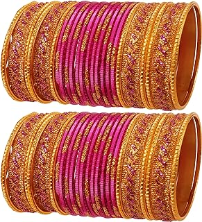 Vintage Gold Bangle Bracelet with Box Chain, Touchstone Indian Bollywood Style, Exotic Designer Jewelry choora set for Women, Ethnic Sequins Design