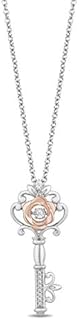 Enchanted Disney Fine Jewelry: Belle-Inspired Key Diamond Pendant with Cable Chain - 14K Rose Gold Over Sterling Silver with White Diamonds, Featuring Spring Ring Clasp