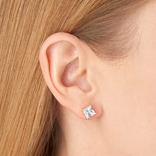 Amazon Essentials Plated Sterling Silver Cubic Zirconia Stud Earrings (Round & Princess)