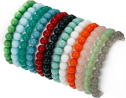 Handcrafted BOMAIL Bead Chain Beaded Stretch Bracelets - Multicolor Matte Glass Beads, Elastic Design, Set of 12 For Men and Women
