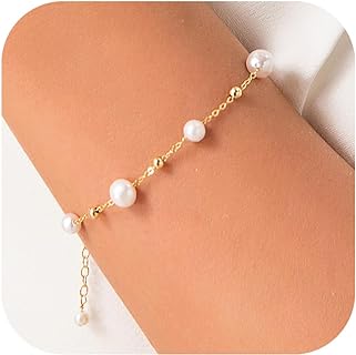 14k Yellow Gold Cable Chain Bracelet with Lobster Claw Clasp & Lustrous Round Freshwater Pearls, Sophisticated Design for Women