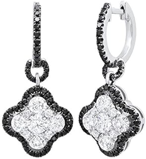 Dazzlingrock Collection 2.23 Carat (ctw) Round Black & White Diamond Ladies Cluster Drop Dangle Earrings, Available in 10K/14K/18K Gold