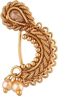 Efulgenz Indian Jewelry Crystal Kundan Faux Pearl Clip On Nose Ring Pin Stud Fake Septum Ring Non Piercing Body Jewelry