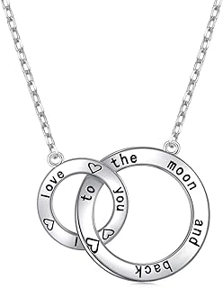 DAOCHONG S925 Sterling Silver Two Interlocking Infinity Circles Engraved I love you to the moon and back Pendant Necklace