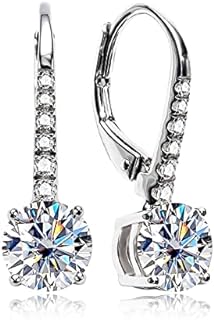 AnuClub Moissanite Dangle Earrings, 2cttw D Color Lab Create Diamond Round Cut Drop Earrings, 18K Gold Plated Silver With GRA Certificate