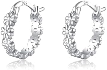 SLUYNZ Solid 925 Sterling Silver Daisy Flower Hoop Earrings for Women Teen Girls Cluster Flower Hoop Earrings