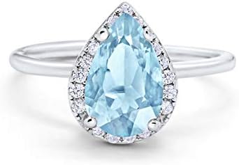 Blue Apple Co. Halo Teardrop Pear Wedding Engagement Ring Round Cubic Zirconia 925 Sterling Silver