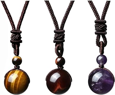 Adjustable Jovivi Tiger Eye Amethyst Crystal Necklace with Stainless Steel Ball Chain for Men and Women - Healing, Protection, and Positivity