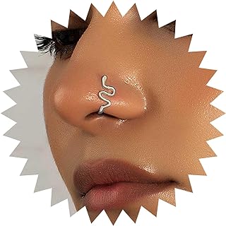Punk Snake Nose Rings Gold Snake Fake Nose Ring U Shape Clip On Nose Cuff Fake Septum Nose Ring Stud Snake Bendable Nose Ring Jewelry for Women and Girls