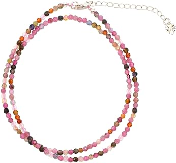 Multi-color Tourmaline Beaded Ball Chain Choker in Sterling Silver for October-Born Women - Handcrafted, Unique 15-Inch Necklace with Extension