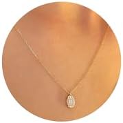 Lobster Clasp Small Crystal Necklace - Dainty 14K Gold-Plated Cubic Zirconia Petal Square Pendant with Adjustable Cable Chain for Women - Elegant Non-Tarnish Figaro Chain Design