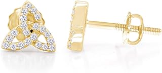 1/10 Cttw White Natural Genuine Diamond 10K Gold Celtic Knot Infinity Pave Diamond Screw Back Women Ladies Studs Earrings (I-J Color, I2-I3 Clarity, 0.10 Cttw)