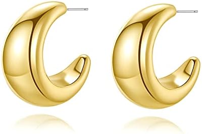 Chunky Stud Half Hoop Earrings for Women Stud Half Open Earrings Filled Simple Hypoallergenic Jewelry Gold & Silver (Large)