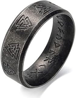 Stainless Steel Viking Rune Compass Ring for Men and Women, Norse Vegvisir and Valknut Design Size 7-13