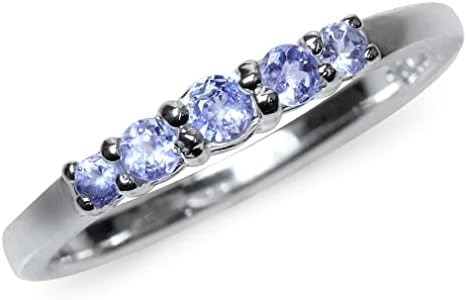 Silvershake 5-Stone Extra Petite Round Shape Gemstone White Gold Plated or Yellow Gold Plated 925 Sterling Silver Minimalist Journey Stackable Ring Jewelry for Women or Teen