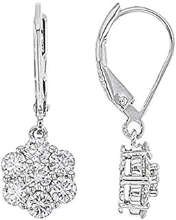 1.30 Ct Round-Cut VVS1 Diamond 14K White Gold Plated 925 Sterling Silver Flower Clip-On Dangle Earrings For Women's Girls