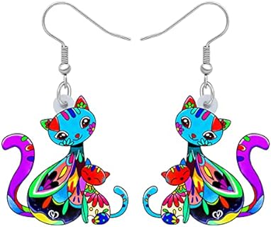 French Wire Back Kitty Dangle Earrings in Stainless Steel for Women and Girls - Cat Shape Jewelry