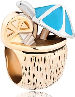 MiiFort Coconut Cocktail Umbrella Drink Bead Charm fits Pandora Moments Bracelets Summer Vacation Hawaii Beach Women Girls Daughter Ocean