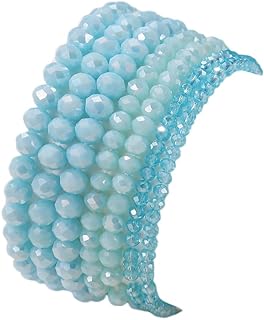 COLORFUL BLING Bohemian Stackable Bead Bracelets Set for Women Layered Multicolor Stretch Beaded Stacking Strand Wrap Bracelets Shiny Crystal Statement Jewelry-light blue