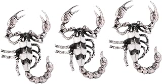 3-Piece Crystal Scorpion Brooch Pin in Stainless Steel with Lobster Claw Clasp, Faux Leather Accent- Unique Victorian-Inspired Design