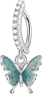 14G Clicker-Clasp Butterfly Belly Ring with Cubic Zirconia for Women, Stylish Stainless Steel Dangle Design - FIBO STEEL Reverse Curved Navel Barbell Piercing Jewelry
