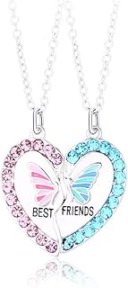 Pwsap Collier d'Amitié pour 2 Filles, Cœur Papillon Magnétique, Taille Réglable, en Strass, Idéal pour Cadeau aux Amies, Sœurs ou Mère, Pour Toutes Occasions