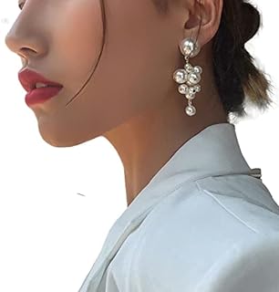 Nickel Retro Pearls Cluster Drop Earrings with Dangle Detail for Women and Girls - Elegant Fashion Accessory