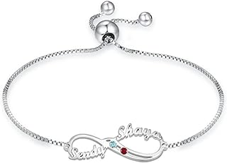 Personalized Name Bracelet or Anklet with 2 CZ Birthstones 925 Sterling Silver Customized Name Infinity Bracelets Custom Any Name Box Chain Ankle Bracelet Dainty Jewelry Gift for Women Girls