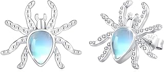 Animal Studs for Women Moonstone Sdtuds Animal Theme Snail/Rabbit/Spider/Cat/Elephant Earrings 925 Sterling Silver Animal Huggie Hoop Earrings for Sensitive Ears Cute Animal Jewelry for Women Girls