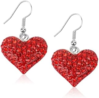 Rhinestones Red Heart Earrings, Love Heart Shaped Dangle Earring for Women Romantic Valentine's Day Drop Earring Jewelry Gift for Her Birthday Wedding Anniversary