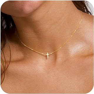 Cross Necklace for Women Girls, Dainty Gold Sideways Cross Necklace 14K Gold Plated Tiny Simple Cross Pendant Necklaces for Women Trendy Jewelry Gift