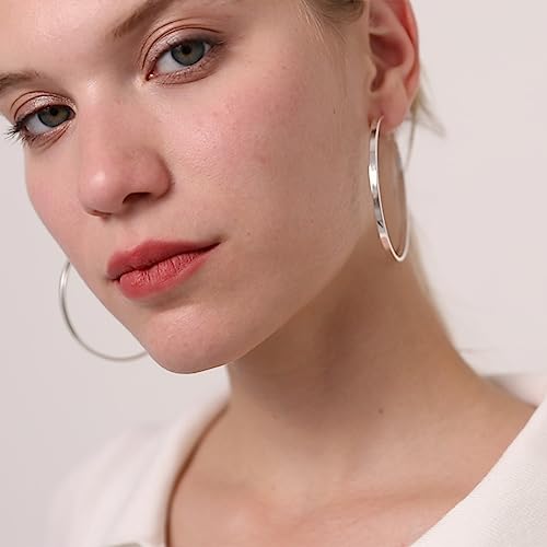 Sterling Silver Hoop Earrings Large Silver Hoop Earrings for Women Lightweight Big Silver Hoop Earrings Hypoallergenic Thin Silver Hoop Earrings for Women Girls 30/40/50/60/65/70MM