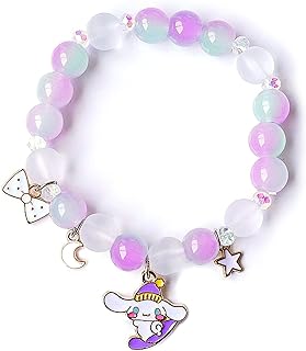 Lovely Cinnamoroll Dog Strand Bracelet, My Melody Cinnamoroll Bowknot Star Moon Beaded Stretch Bracelet for Women Girls Valentines Day Jewelry Gift