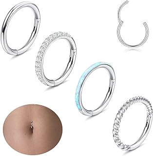 Jstyle 14G Belly Button Ring 316L Surgical Steel Belly Rings Hoop for Women Clear CZ Opal Clicker Hoop Belly Button Rings Gold Silver Small Navel Belly Body Piercing Jewelry 8mm 10mm 12mm
