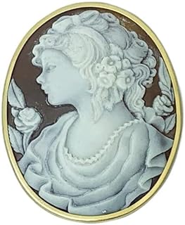 Women Side Face Left Oval Shell Cameo Lady Flower Brooch Pendant