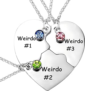 "Weirdo #1, #2, #3" Matching Friendship Pendant Necklace with Lobster-claw Clasp and Cable Chain - Stainless Steel BFF Jewelry for Girls and Women