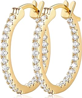 14K Yellow Gold French Wire Cuff Earrings with Cubic Zirconia for Women, Dangle Hoop Design, Hypoallergenic for Sensitive Ears, 15mm/20mm/30mm