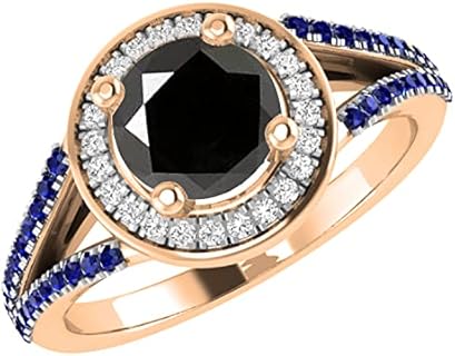 Dazzlingrock Collection 5.8mm Round Center Stone with Side White Diamond Halo & Sided Blue Sapphire Shank Engagement Ring for Women in 10K Rose Gold