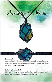 Natural Labradorite Crystal Necklace Pendant with Hand Woven Rope Dragon Healing Stones Labradorite Bracelet for Women Men Reiki Gift Spiritual Gift