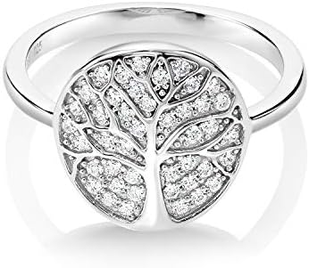 Gem Stone King 925 Sterling Silver Gorgeous White Tree Of Life Women Ring Set with Zirconia (Available in size 5, 6, 7, 8, 9)