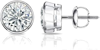 1/4 to 1 1/4 Carat Lab Grown Diamond Round Stud Earrings for Women in 14k Gold (E-F, VS1-VS2, 0.25 to 2.00 cttw) Bezel Setting Screw Back Studs by Diamond Wish