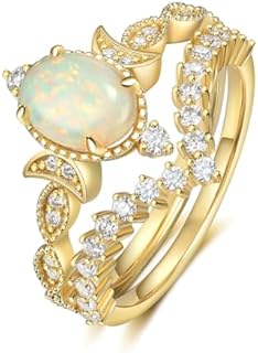 Opal Wedding Ring Sets for Women Center 1 CT Oval Opal Engagement Ring Set with Moissanite 10K 14K 18K Gold Ring Platinum Plated Star Wedding Sets for Her