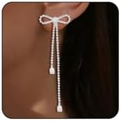 Silver Bow Earrings for Women Sparkle Earrings Long Silver Earrings Dangle Rhinestone Drop Earrings Bling Gold Bowknot Earrings Gold Dangle Earrings
