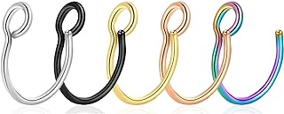 Fake Nose Ring Hoop Clip On, Non Piercing Lip Rings 20G 8mm,Gold Black Rose Gold, Stainless Steel No Pierced for Women Men