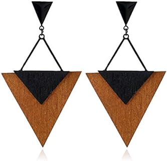 Stud-Back ALoveSoul Women's Earrings: Big Triangle Wood Drop Dangle Design - Made of Zinc and Wood