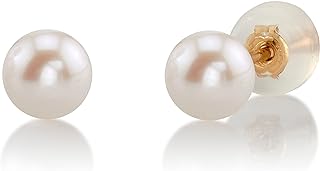 14k White Gold Real Akoya Pearl Stud Earrings for Women with Push Back Design - Elegant Gift Option for Mother's Day, Valentine's & Birthdays -- Made in USA