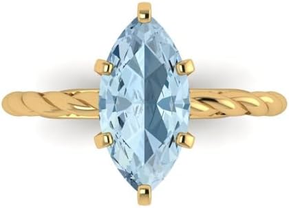 Rose Gold Marquise Cut Swiss Blue Topaz Promise Ring for Women - 2 ct Luxury Solitaire Design Engagement Jewel
