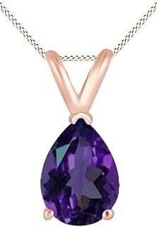 Jewel Zone US Women's Classic Simulated Gemstone Pear Shape Pendant Necklace in 10k Solid Rose Gold (5 Cttw)