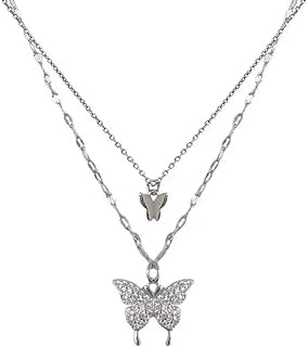 Diamond-Studded Butterfly Cable Chain Choker Necklace for Women in Stainless Steel Material