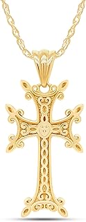 AFFY 14K Gold 925 Sterling Silver Armenian Cross Pendant Necklace